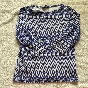 Stylish Blue and White Geometric Jones New York Women's 3/4 Sleeve Top